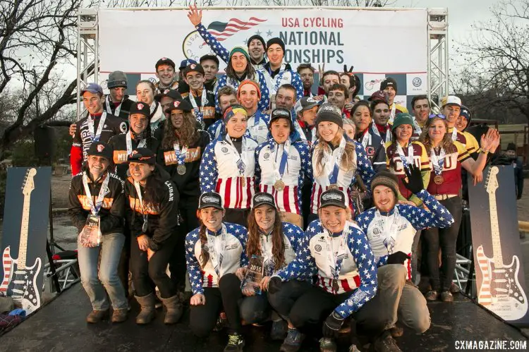 Your Collegiate Division 2 Omnium Podium - 2015 Cyclocross National Championships Podium © Cyclocross Magazine (full res avail for purchase - email crosseyed@cxmagazine.com )