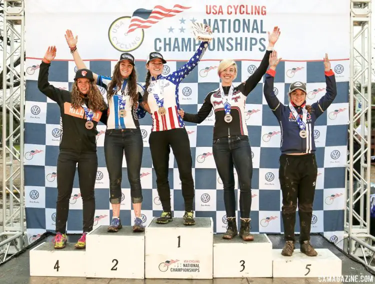 Collegiate D2 Women - 2015 Cyclocross National Championships Podium © Cyclocross Magazine (full res avail for purchase - email crosseyed@cxmagazine.com )