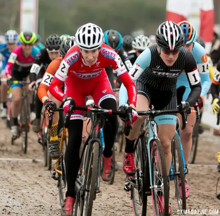 After a week of sickness, Lloyd surprised herself with her ability to hold Compton's wheel and ride in second for the early part of the race. © Cyclocross Magazine