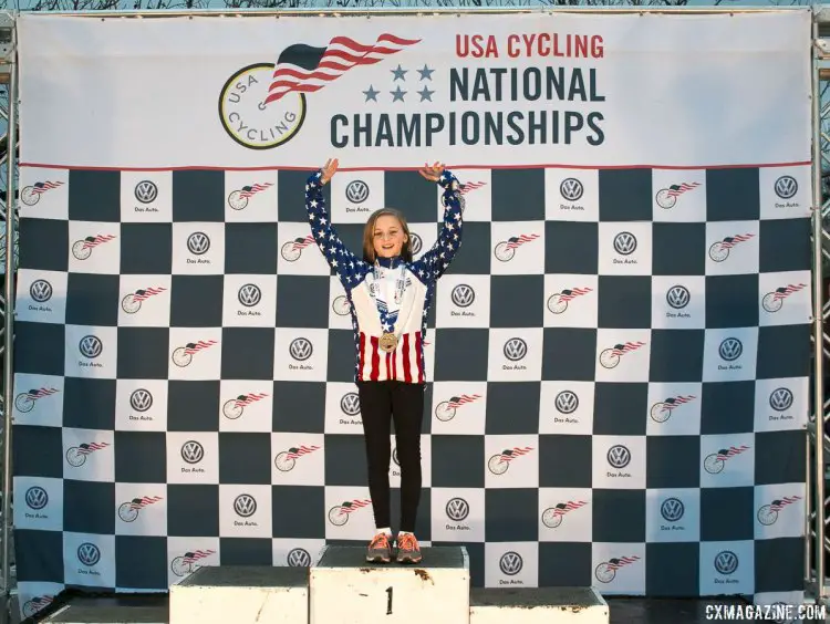 Lizzy Gunsalus had a second try at her own Junior 11-12 Women's podium 2015 Cyclocross National Championships Podiums © Cyclocross Magazine (full res avail for purchase - email crosseyed@cxmagazine.com )