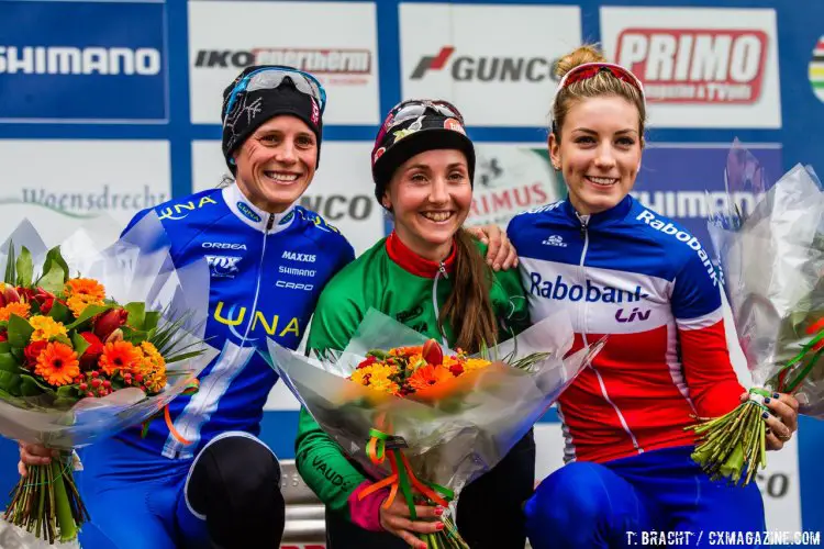 Lechner, Nash and Ferrand-Prevot made up the podium at Hoogerheide. © Thomas van Bracht / Cyclocross Magazine