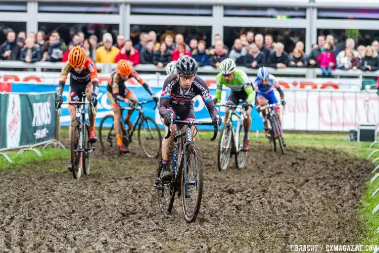 Van der Haar, shown here in third, lead the chase group, although it would be Van Aert who captured second on the day. © Thomas van Bracht / Cyclocross Magazine