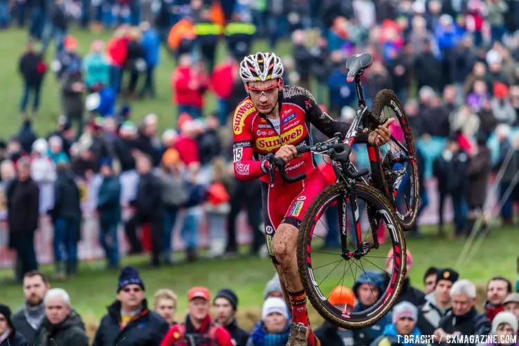 Vermeersch was the first to attack after Van der Poel’s enormous lead, and he stayed in second for most of the race. © Thomas van Bracht / Cyclocross Magazine