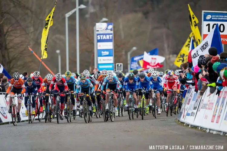 The start of the Junior Men's race in Tabor - 2015 Cyclocross World Championships © Mathew Lasala / Cyclocross Magazine