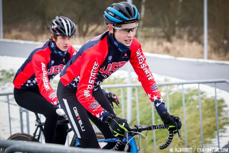 Lance Haidet and Cooper Willsey get a feel for the course on Friday. © Mike Albright/Cyclocross Magazine