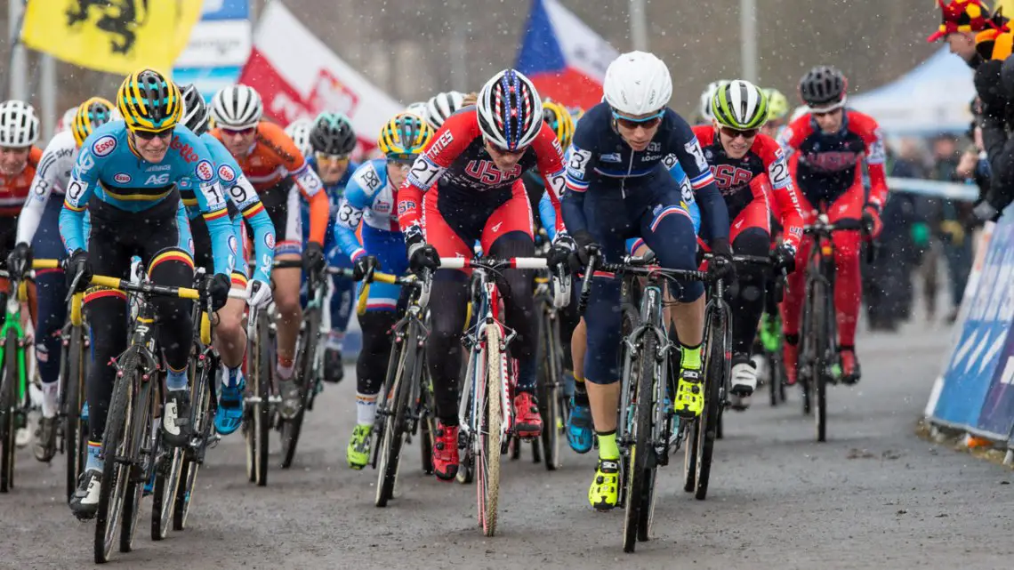 Luci Chainel-Lefevre stormed off the line and would pass Wyman for the lead on lap one. Elite Women - 2015 Cyclocross World Championships © Mike Albright / Cyclocross Magazine