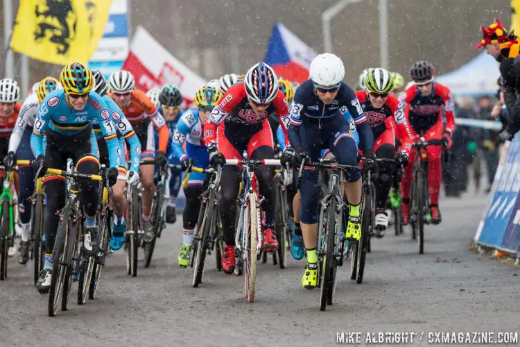 Luci Chainel-Lefevre stormed off the line and would pass Wyman for the lead on lap one. Elite Women - 2015 Cyclocross World Championships © Mike Albright / Cyclocross Magazine