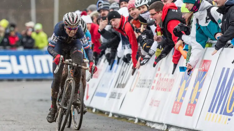 The final kick to the line - Ferrand Prevot over Cant - Elite Women - 2015 Cyclocross World Championships © Mike Albright / Cyclocross Magazine