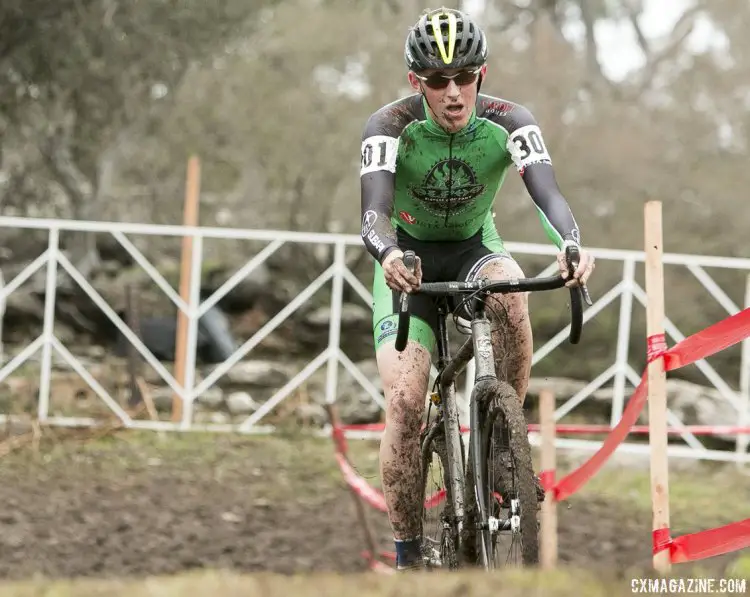 Gage Hecht in firm control after Lance Haidet's mechanical at the 2015 Cyclocross National Championships in Austin. © Cyclocross Magazine