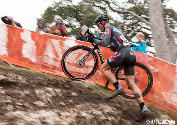 Jeremy Powers (Aspire) scales the first set of limestone stairs in the lead. © Cyclocross Magazine