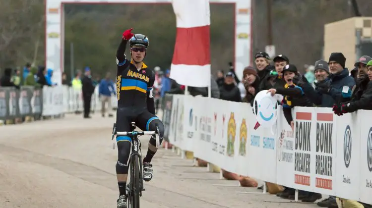 Josh Johnson of Marian University completing a come from behind victory Friday. © Cyclocross Magazine