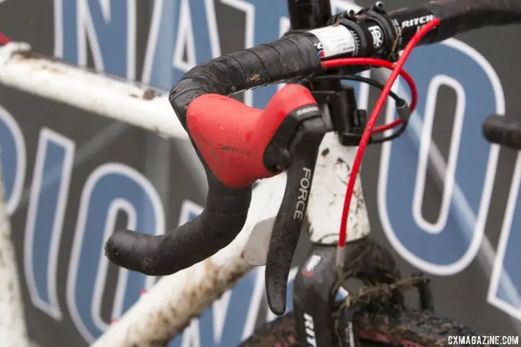 First-gen SRAM Force DoubleTap levers handled rear shifting and braking. © Cyclocross Magazine