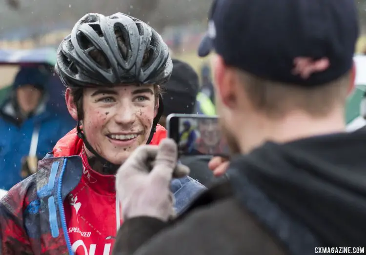 Stephenson getting his interview with the Cyclocross Magazine staff. © Cyclocross Magazine