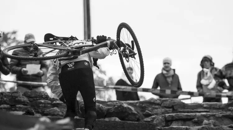 The limestone stairs proved to be a challenge for racers of all ages. © Cyclocross Magazine