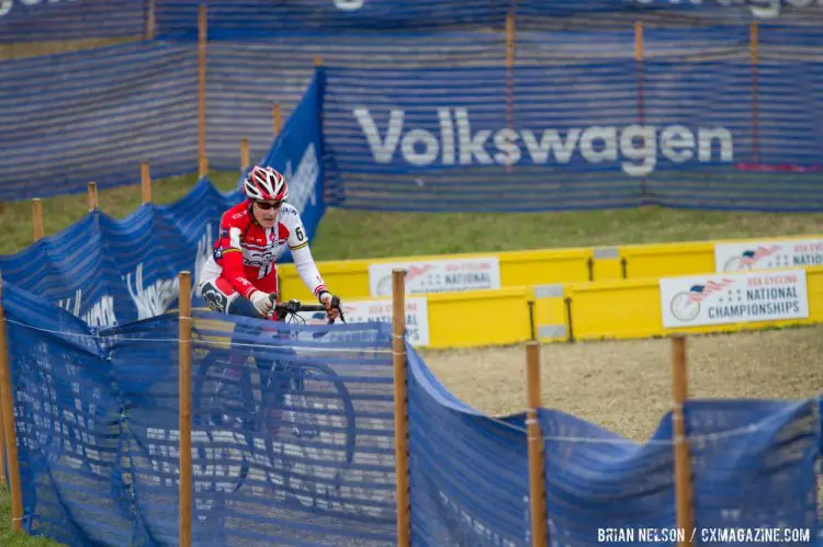 The legendary Julie Lockhart chose to ride the hill past the barriers, no small feat for many racers today. © Brian Nelson