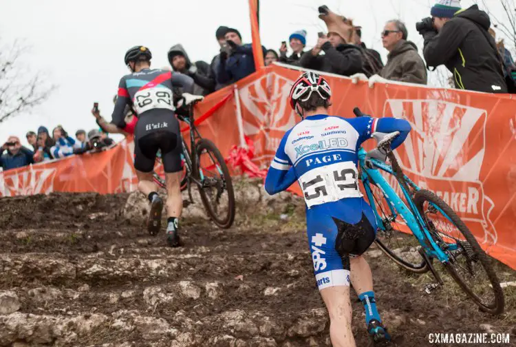 Jeremy Powers and Jonathan Page will hopefully renew their duel from Austin this year in Rochester. photo: Page on the heels of Powers before flatting at Austin Nationals. © Cyclocross Magazine