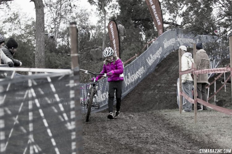 Mckenna Wilkins gets back up after sledding down the hill. © Cyclocross Magazine
