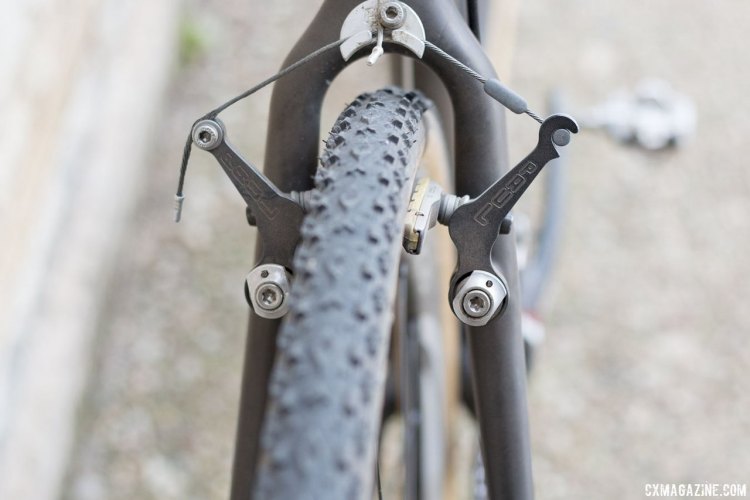 The touring version of Paul’s cantilever brakes add some heel clearance in the rear over more traditional horizontal brake arm designs. © Cyclocross Magazine