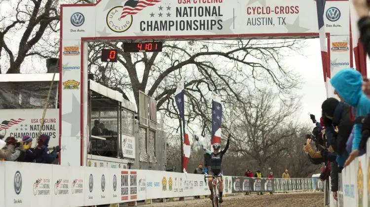 Katie Compton wins her 11th title underneath a row of Heritage Trees at Zilker Park - 2015 Cyclocross National Championships © Cyclocross Magazine
