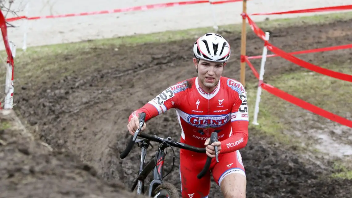 Tobin Ortenblad (Cal Giant) started strong, holding on to Owen's wheel but later paid for the effort. © Cyclocross Magazine