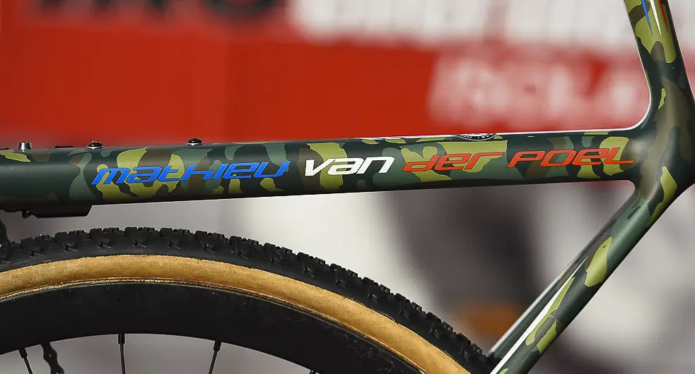 An appropriate paint job considering van der poel is Dutch National Champion, but we're guessing rainbow colors will now adorn his ride. Dugast Rhino tubulars, as ridden in Tabor. © Armin M. Küstenbrück