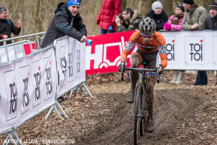 Lars van der Haar looked like he was going to reel in van der Poel, but never made the connection, and then faded. © Matthew Lasala / Cyclocross Magazine