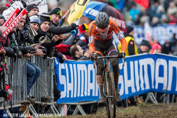 Mathieu van der Poel led early and kept pouring it on in his first World Championships as an Elite. © Matthew Lasala / Cyclocross Magazine