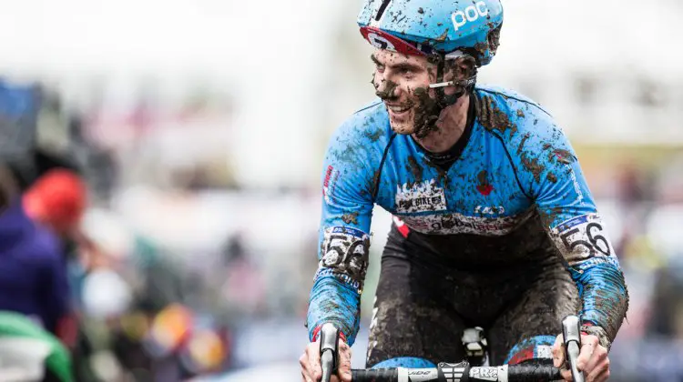 Mike Garrigan has reason to smile - he's racing the best in the world on a challenging course. © Mike Albright / Cyclocross Magazine