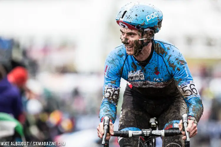 Mike Garrigan has reason to smile - he's racing the best in the world on a challenging course. © Mike Albright / Cyclocross Magazine