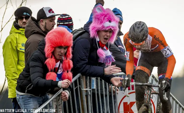 Fans of all nationalities got into the spirit with strange hats and masks. © Matthew Lasala / Cyclocross Magazine