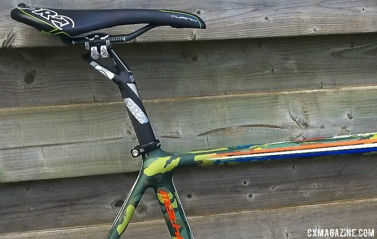 PRO Turnix saddle and Vibe carbon monocoque seatpost matches the carbon PRO cockpit. Mathieu van der Poel's 2015 World Championship-winning Stevens Super Prestige disc cyclocross bike. © Cyclocross Magazine