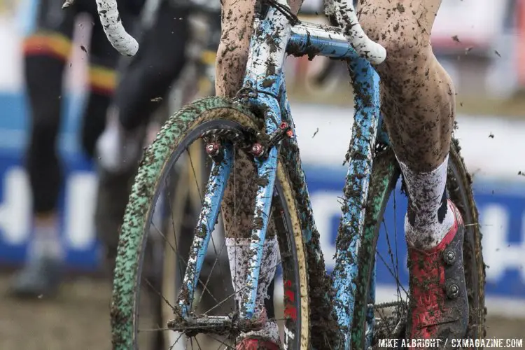 Wout van Aert raced Niels Albert's old Michelin Mud-treaded Dugast tubulars at the 2015 Cyclocross World Championships. © Mike Albright / Cyclocross Magazine