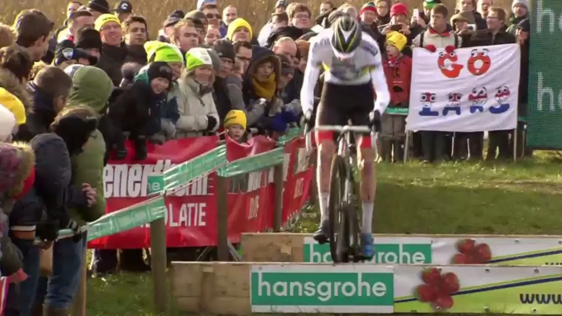 Superprestige Hoogstraten: Mathieu van der Poel hops the barriers and rides clear of the field.