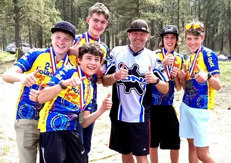 The Rad Racing NW Team, going clockwise from bottom: Scott Funston, Brayden Buchanan, Ben King, Jim Brown, Layton Meyers, Calder Wood. Photo by Rad Racing NW