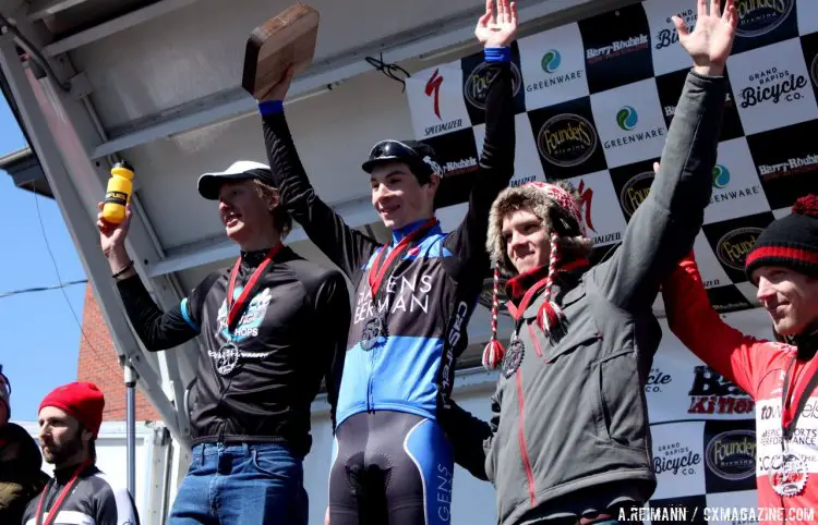 David Lombardo made an early break to take the win ahead of Nathaniel Beams and Rudyard Peterson at Barry-Roubaix. © Andrew Reimann/Cyclocross Magazine