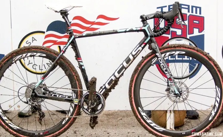 Look closely and you'll see the new 77 hub on Jeremy Powers Focus Mares 2015 Nationals-winning cyclocross bike. © Cyclocross Magazine