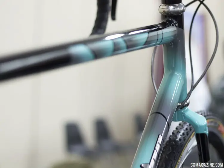 Mars Cycles' fillet brazed stainless steel cyclocross bike eye-catching paint job begs for some old mint green Michelin Mud clinchers to match. NAHBS 2015. © Cyclocross Magazine