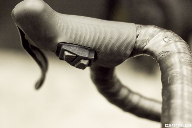 The hackers at TRP have created a 3D printed mount to add Shimano's climbing buttons to its hydraulic Hylex levers. NAHBS 2015. © Cyclocross Magazine
