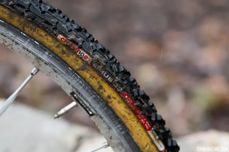 Challenge Limus 33 tires were a popular choice when the week got muddy, and were paired on Gunsalus’ Mavic Ksyrium SL Tubular wheels. © Cyclocross Magazine