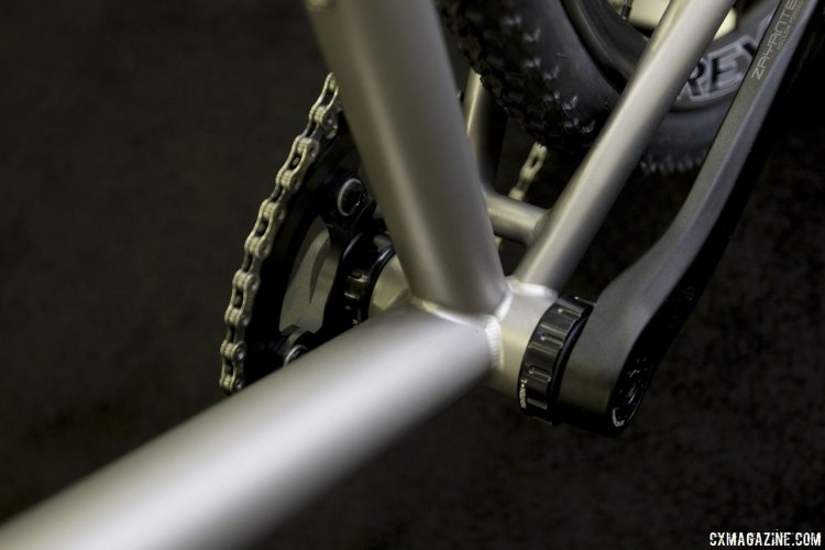 BSA bottom bracket and immaculate welds on No. 22 Bike's Broken Arrow titanium cyclocross bike. NAHBS 2015. © Cyclocross Magazine