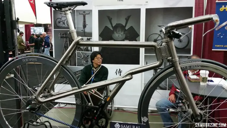 Samurai is a new bike brand from Japan, selling these $12,000 titanium framesets. Complete bikes retail for $17,000, and will start selling this summer. NAHBS 2015. © Cyclocross Magazine