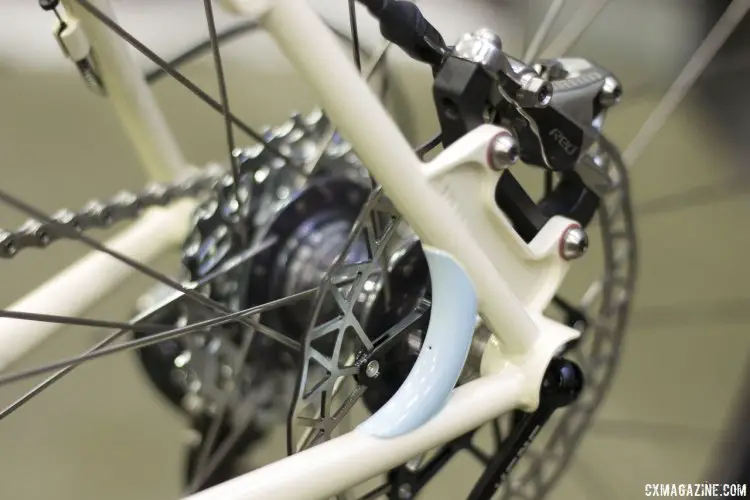 Stinner Frameworks with IS disc brake mounts on its chainstays, and a reinforcing truss between the chainstay and seatstay. © Cyclocross Magazine