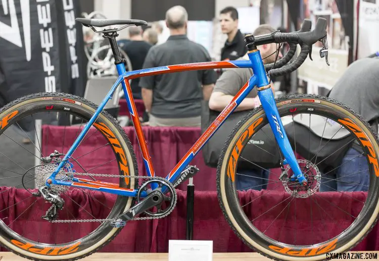 TRP's carbon disc brake thru-axle cyclocross fork, as seen on this Shamrock cyclocross bike at NAHBS 2015 in Louisville. © Cyclocross Magazine