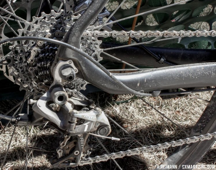 While companies are pushing the rear cassette range past 40 teeth, Woodring’s 11-32 cassette was reportedly just enough for the 4000 feet of climbing and descending. © Andrew Reimann/Cyclocross Magazine