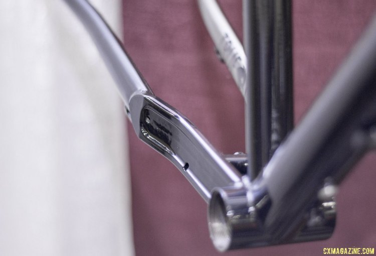 Zen Bike Co. Steel AR45 clears 45c tires via a machined steel right chainstay. NAHBS 2015. © Cyclocross Magazine
