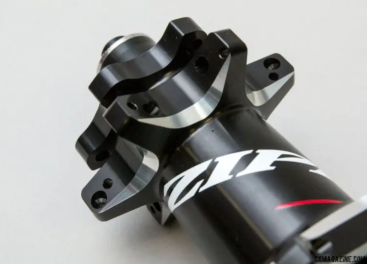 The new Zipp 77/177 hubs feature shiny, machined reliefs next to the flanges, and new graphics. © Cyclocross Magazine