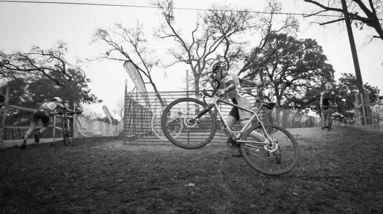 Gage Hecht (Alpha Bicycle Co - Vista Subaru) tore through the Junior field but did not impact the trees, says USA Cycling's report. © Brian Nelson