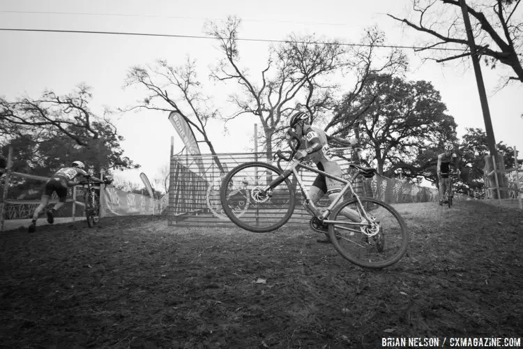 Gage Hecht (Alpha Bicycle Co - Vista Subaru) tore through the Junior field but did not impact the trees, says USA Cycling's report. © Brian Nelson