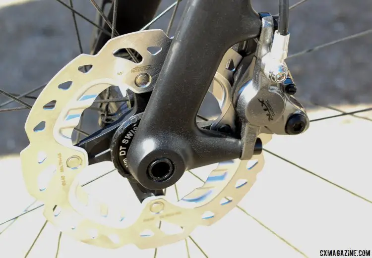 Felt built its 850g frame up with Shimano XTR disc brakes for the show. 2016 Felt Bicycles cyclocross bikes. © Cyclocross Magazine