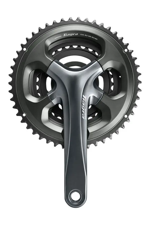 The new Shimano Tiagra crankarm has a four arm design, offering double and triple chainring options. © Shimano